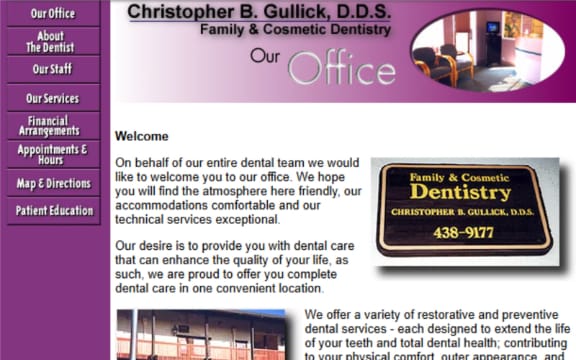 Early InfoStar website for Christopher B. Gullick, DDS