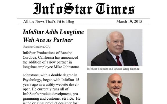 InfoStar Times announcement of Greg Sconce and Mike Johnstone becoming business partners