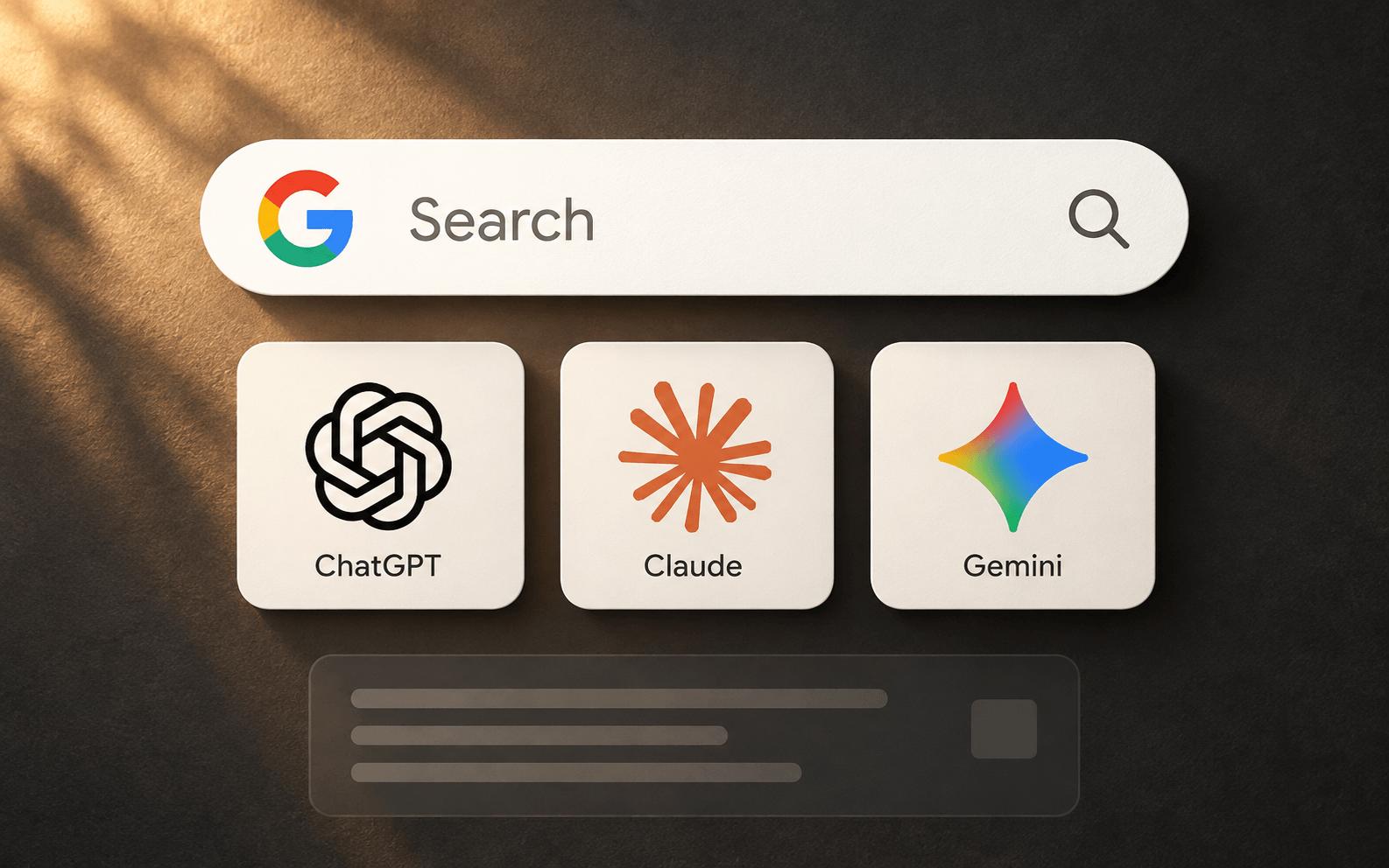 Illustration of Google search alongside ChatGPT, Claude, and Gemini.